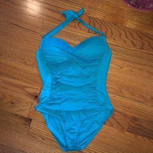 Teal Turquoise Halter Push-up One Piece Swim